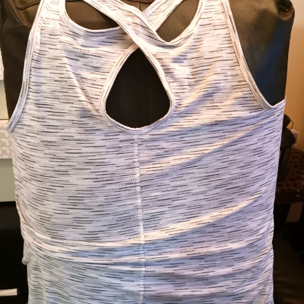 TANK DRESS, size 1x. JoeFresh, grey striations.